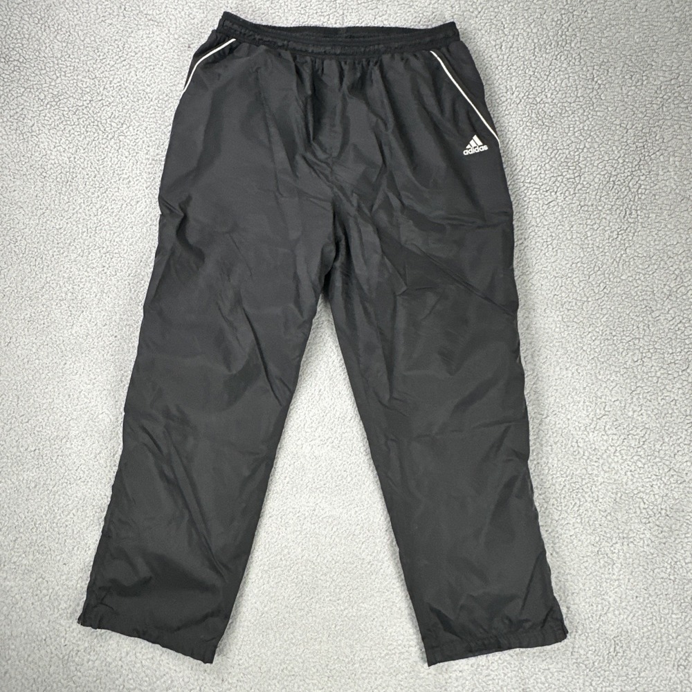 VTG 90's Adidas Team Lined Track Pants Men 2XL Black Ankle Zip Windbreaker Logo
